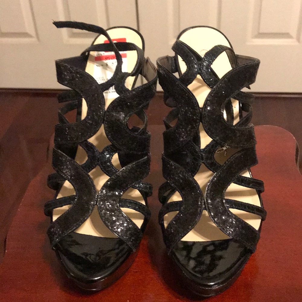 Black Strappy Open Toe Heels